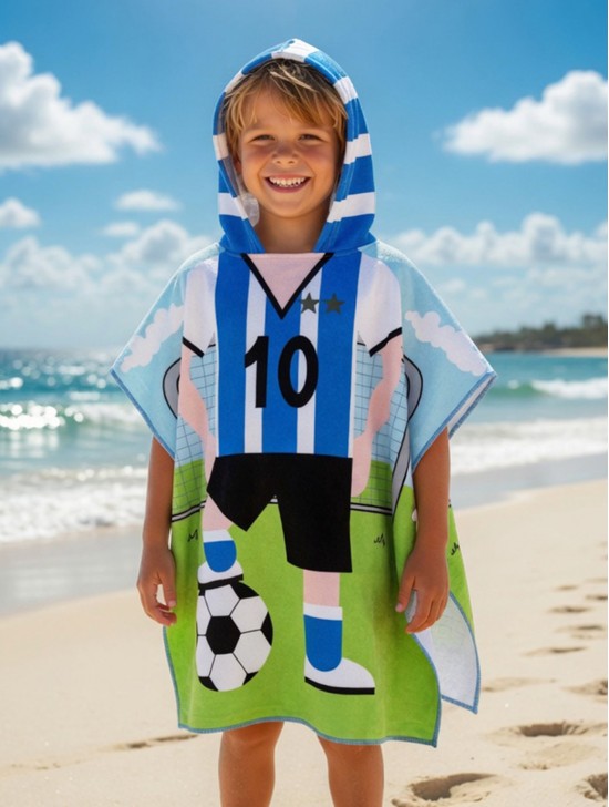 Kids Soccer Patterned Hoodie Towel